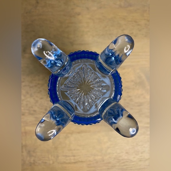 Vtg Imperial Glass Blue Vase Diamond Point 1930 Katy Opalescent Open Lace Edge - Picture 5 of 8